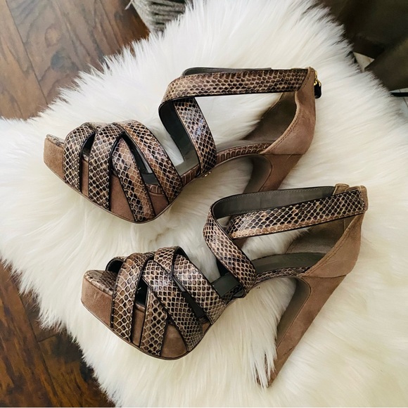 Tory Burch Python Leather and Suede Platform Heel Sandals - Picture 3 of 15
